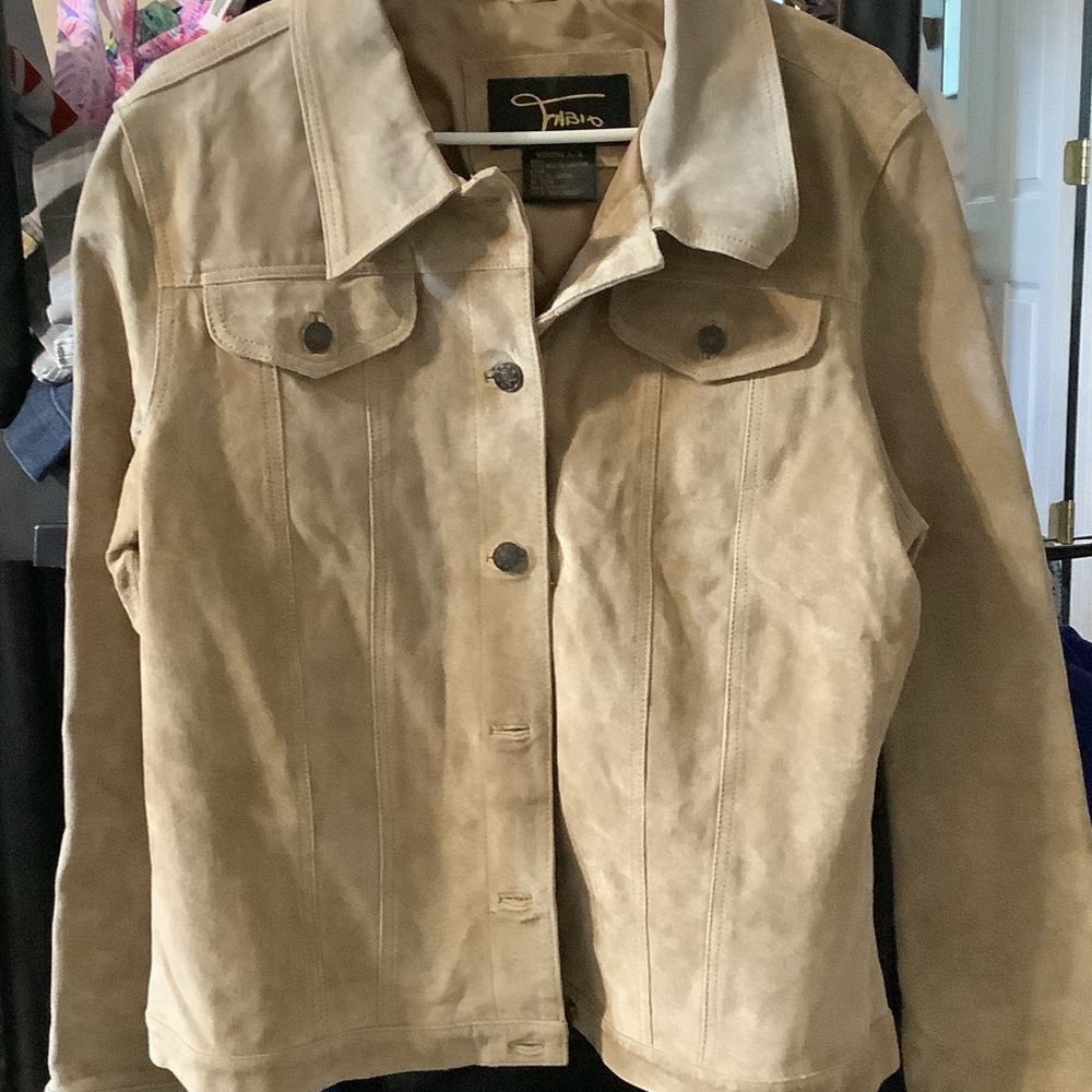 Tan‎ leather suede Jean Jacket, full button front, Large